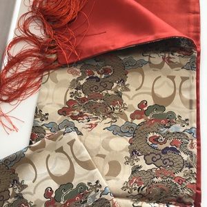 NWT Coach Ltd Ed Gold Khaki Orange Signature C Kimono Dragon Scarf Rare